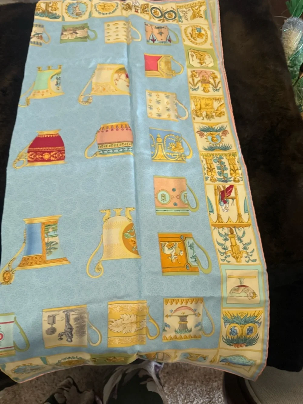 Gucci Light Blue & Yellow Tea Cup Motif Silk Scarf - Picture 3 of 3